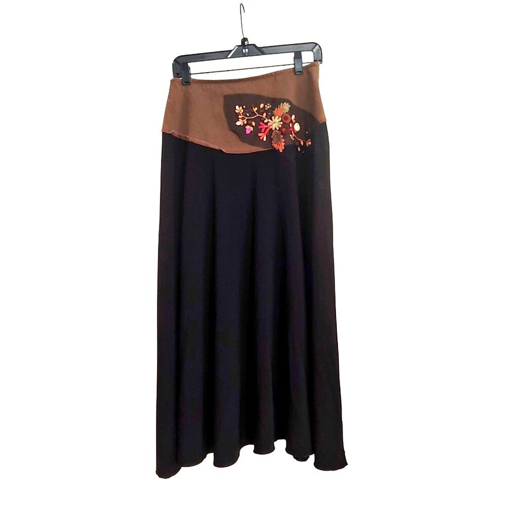 Anage too Artsy Boho Maxi Skirt Floral Denim Flow Lined Maxi Skirt 4